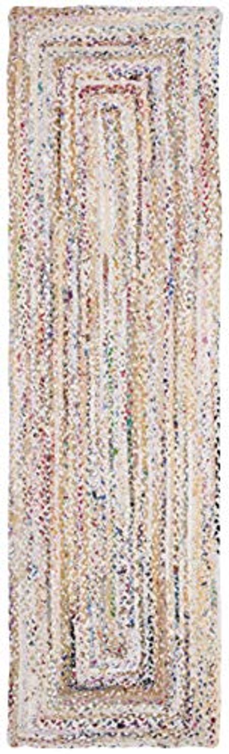 SAFAVIEH Braided Collection 2'3" x 16' Ivory/Multi BRD210B Handmade Boho Reversible Cotton Runner Rug
