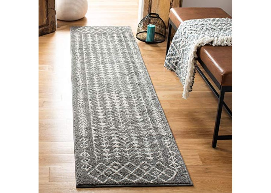 SAFAVIEH Tulum Collection 2' x 8' Dark Grey/Ivory TUL262F Moroccan Boho Distressed Non-Shedding Living Room Entryway Foyer Hallway Bedroom Runner Rug