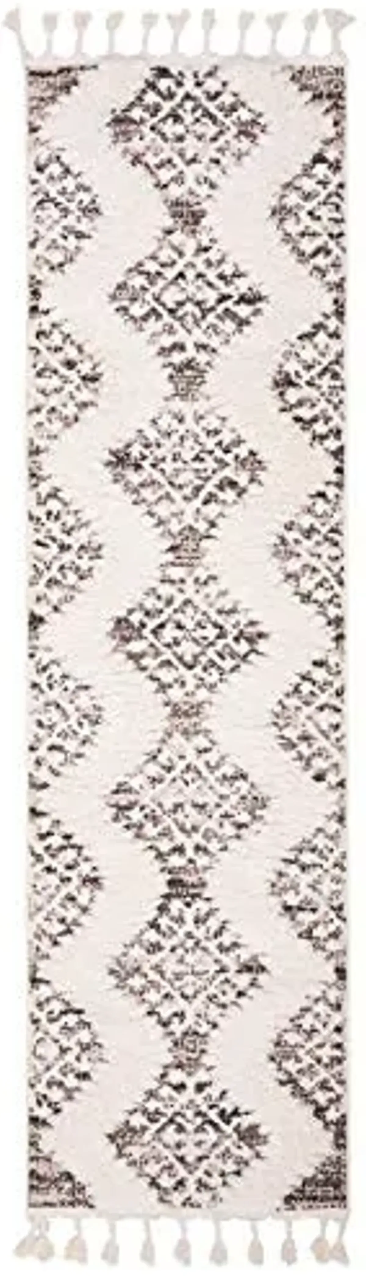 SAFAVIEH Moroccan Tassel Shag Collection Runner Rug - 2'3" x 8', Ivory & Brown, Boho Design, Non-Shedding & Easy Care, 2-inch Thick Ideal for High Traffic Areas in Living Room, Bedroom (MTS652A)