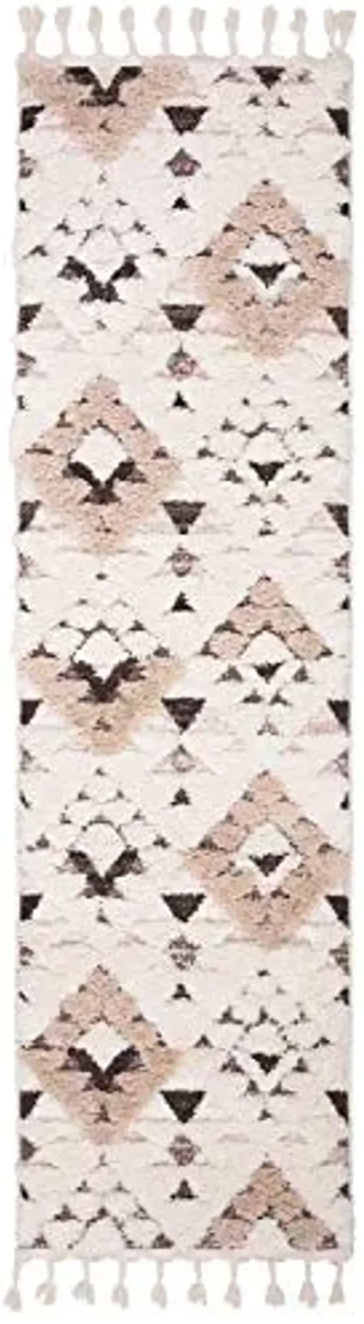 SAFAVIEH Moroccan Tassel Shag Collection Runner Rug - 2'3" x 8', Ivory & Brown, Boho Design, Non-Shedding & Easy Care, 2-inch Thick Ideal for High Traffic Areas in Living Room, Bedroom (MTS688A)