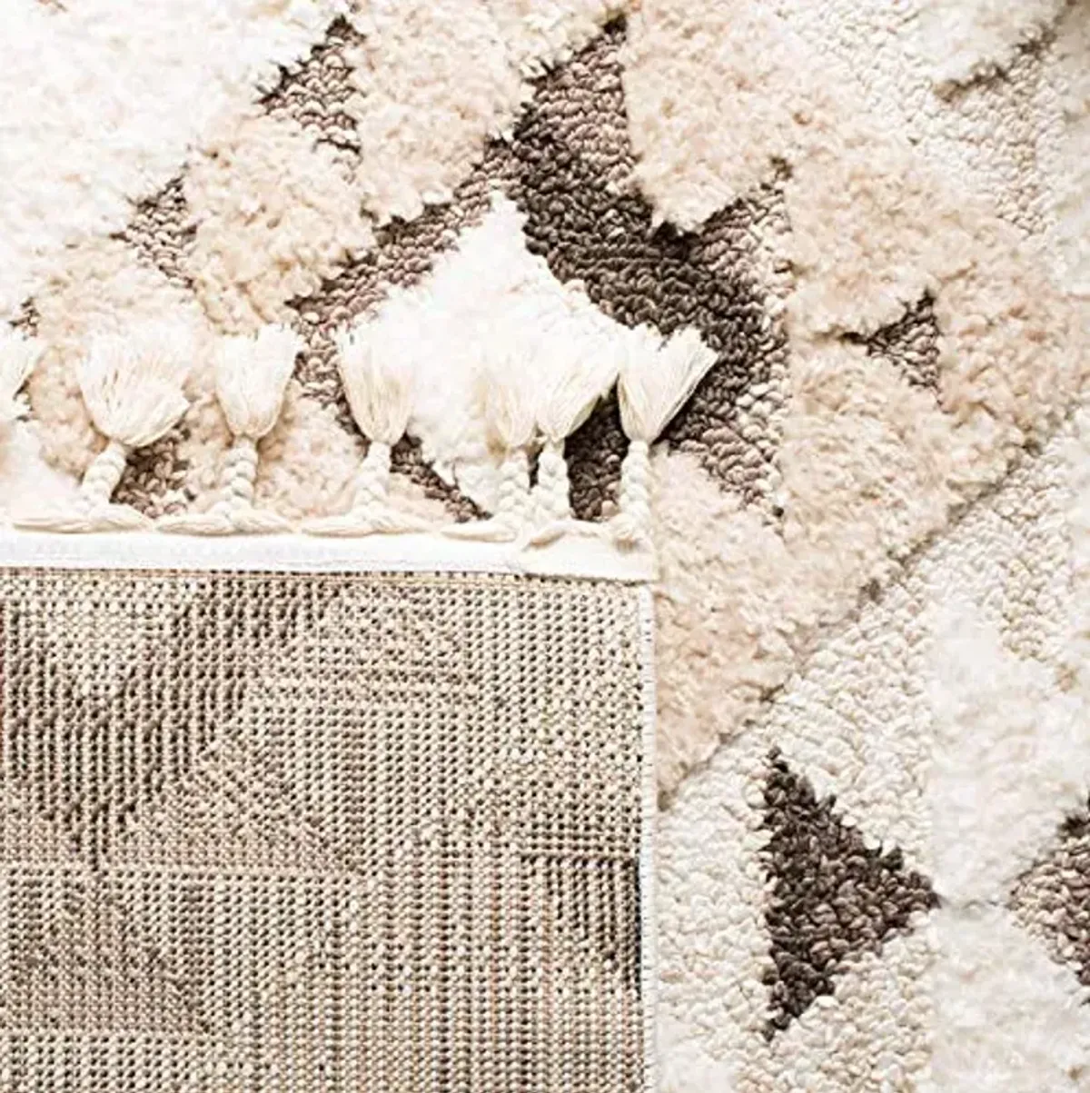 SAFAVIEH Moroccan Tassel Shag Collection Runner Rug - 2'3" x 8', Ivory & Brown, Boho Design, Non-Shedding & Easy Care, 2-inch Thick Ideal for High Traffic Areas in Living Room, Bedroom (MTS688A)