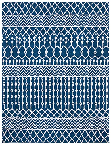 SAFAVIEH Tulum Collection 9' x 12' Navy/Ivory TUL270N Moroccan Boho Distressed Non-Shedding Living Room Bedroom Dining Home Office Area Rug