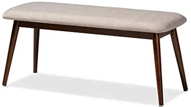 Baxton Studio Flora Mid-Century Dining Bench Light Grey Fabric Upholstered Walnut Finished Wood Dining Bench