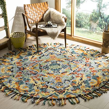 SAFAVIEH Blossom Collection 8' Round Blue/Multi BLM452A Handmade Tassel Premium Wool Area Rug
