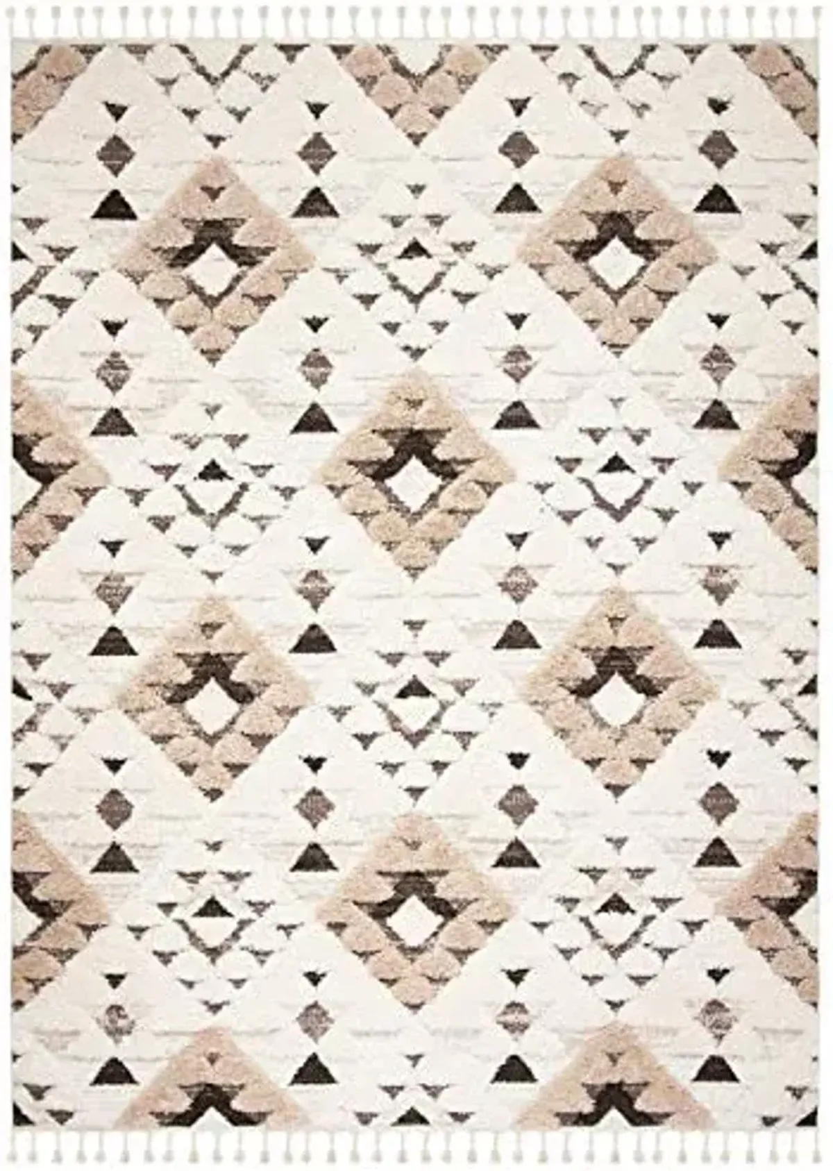SAFAVIEH Area Rug 8x10 - Moroccan Tassel Shag Collection - Large - Ivory & Brown, Boho Design, Non-Shedding & Easy Cleaning, Plush Pile, Ideal for Living Room, Bedroom, Dining Space (MTS688A)