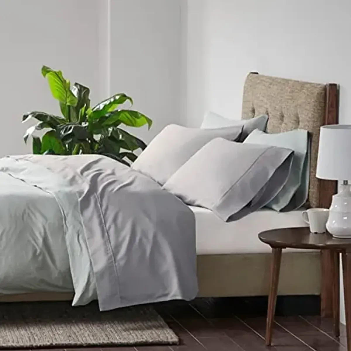 Beautyrest BR 600 TC Cooling Cotton Blend Solid Sheet 16 Inch Deep Pocket, All Season, Soft Bedding-Set, Matching Pillow Case, Cal King, Grey 4 Piece (BR20-0997)