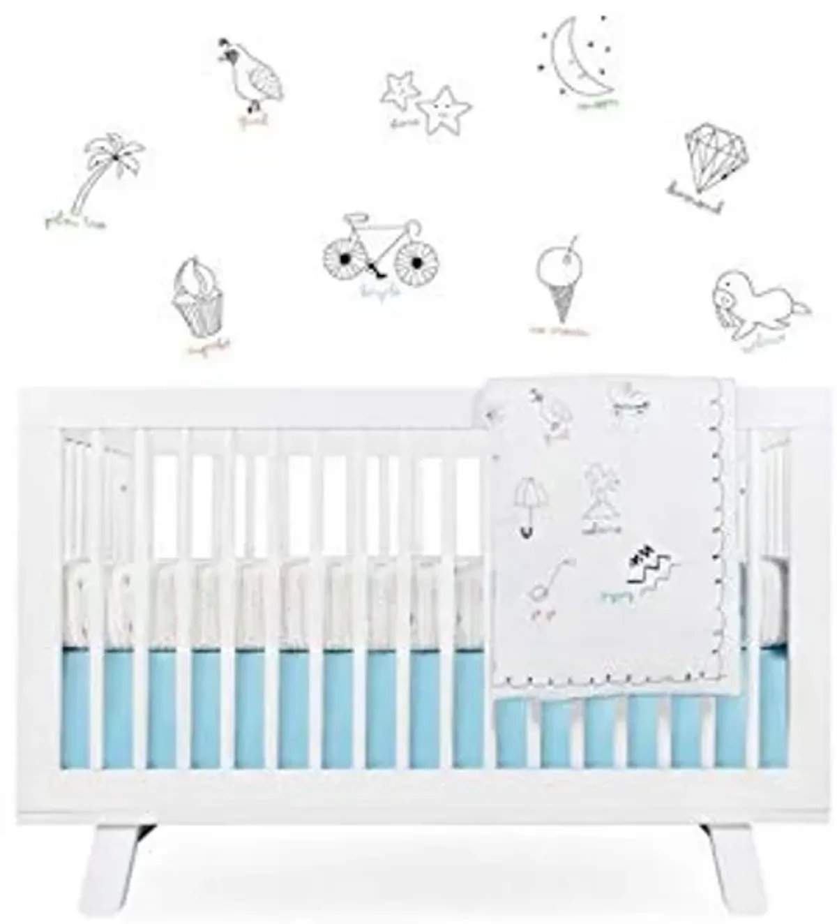 babyletto Alphabets Crib Skirt in Sky Blue