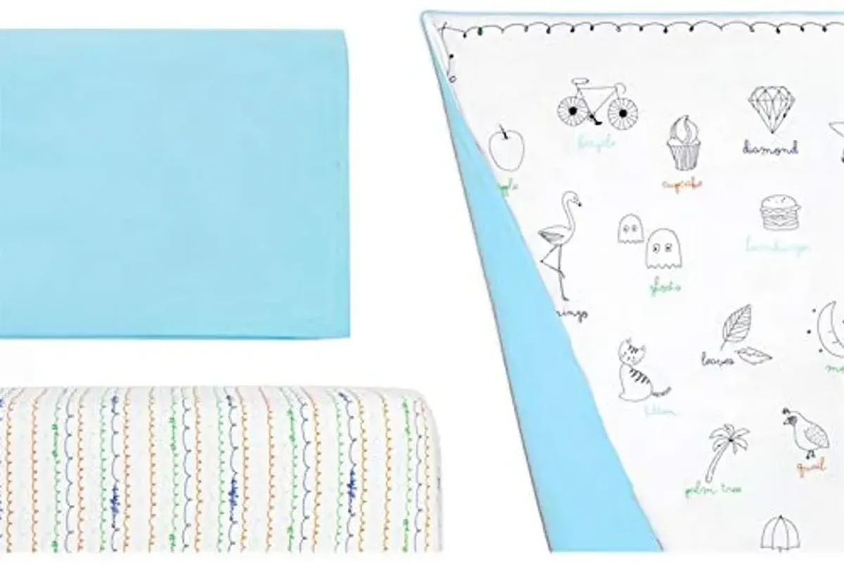 babyletto Alphabets Crib Skirt in Sky Blue