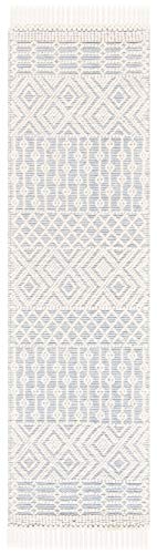 SAFAVIEH Natura Collection 2'3" x 8' Ivory/Grey NAT852A Handmade Moroccan Boho Fringe Wool Runner Rug