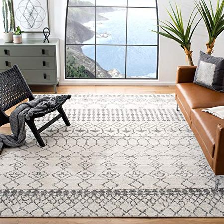 SAFAVIEH Tulum Collection 9' x 12' Ivory/Grey TUL229A Moroccan Boho Distressed Non-Shedding Living Room Bedroom Dining Home Office Area Rug