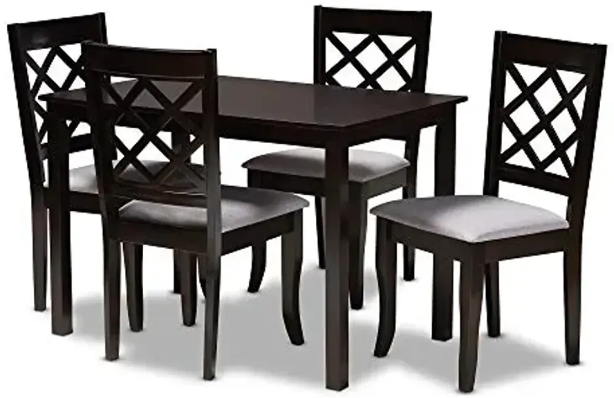 Baxton Studio Verner Dining Set - Grey Fabric Upholstered, Espresso Brown Finished 5-Piece Wood Dining Set