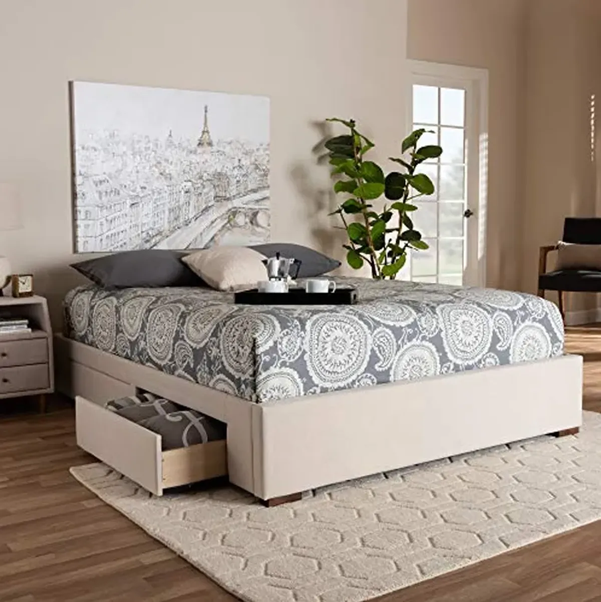 Baxton Studio Bed Frame, Queen, Beige