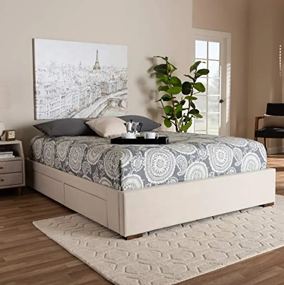 Baxton Studio Bed Frame, Queen, Beige