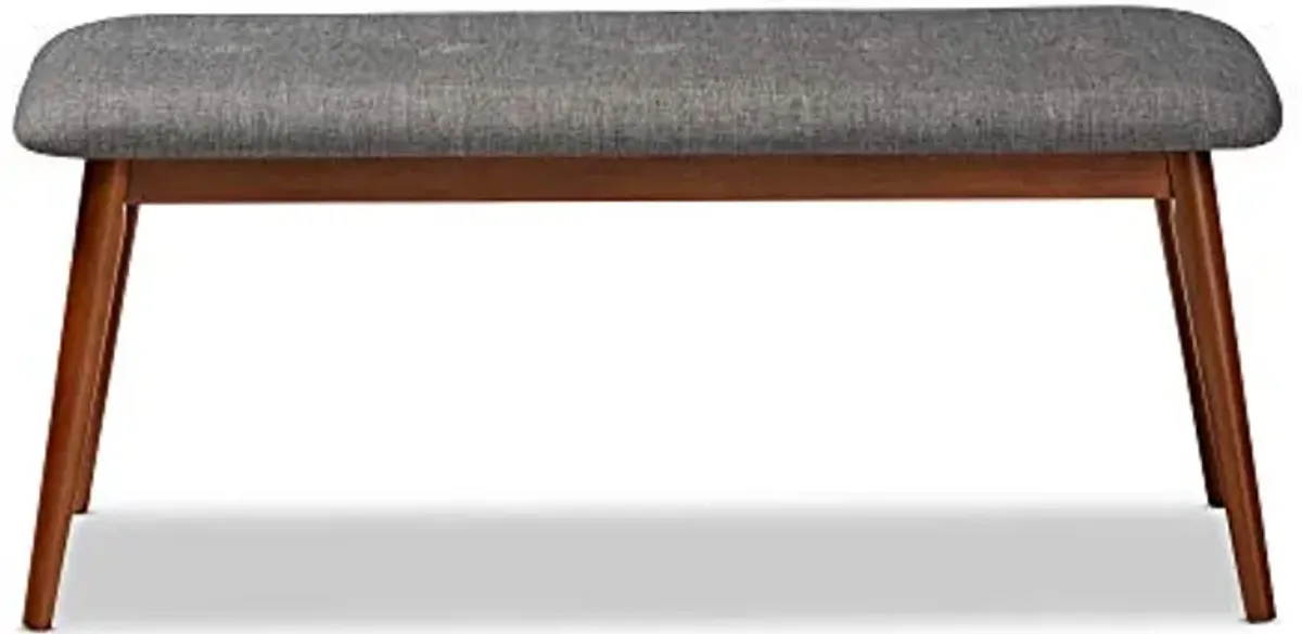 Baxton Studio Flora II Mid-Century Dining Bench Dark Grey Fabric Upholstered Medium Oak Finished Wood Dining Bench