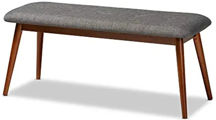 Baxton Studio Flora II Mid-Century Dining Bench Dark Grey Fabric Upholstered Medium Oak Finished Wood Dining Bench