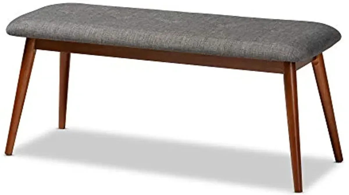 Baxton Studio Flora II Mid-Century Dining Bench Dark Grey Fabric Upholstered Medium Oak Finished Wood Dining Bench