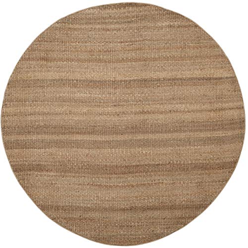 SAFAVIEH Natural Fiber Collection 8' Round Natural NF368A Handmade Boho Fringe Woven Jute Area Rug