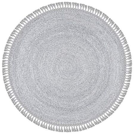 SAFAVIEH Sahara Collection 5' Round Silver SAH490G Handmade Boho Tassel Area Rug