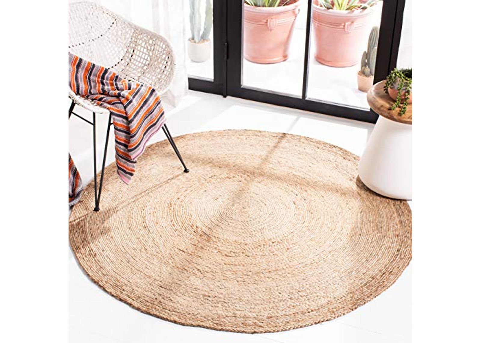 SAFAVIEH Natural Fiber Round Collection 5' Round Natural NFB249A Handmade Boho Country Charm Jute Area Rug