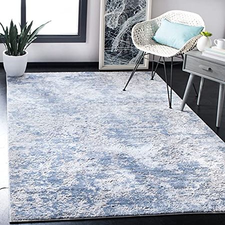 SAFAVIEH Amelia Collection 5' Round Grey/Blue ALA705F Modern Abstract Non-Shedding Dining Room Entryway Foyer Living Room Bedroom Area Rug