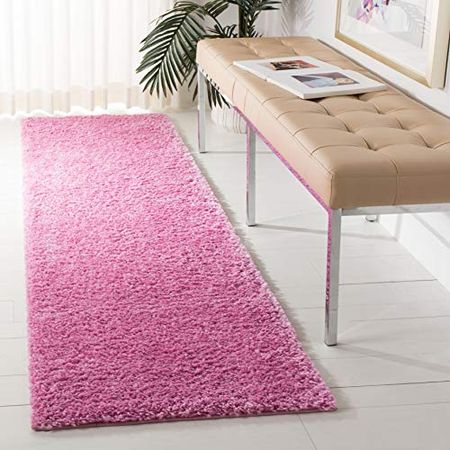 SAFAVIEH August Shag Collection 2'3" x 12' Pink AUG900X Solid 1.2-inch Thick Runner Rug