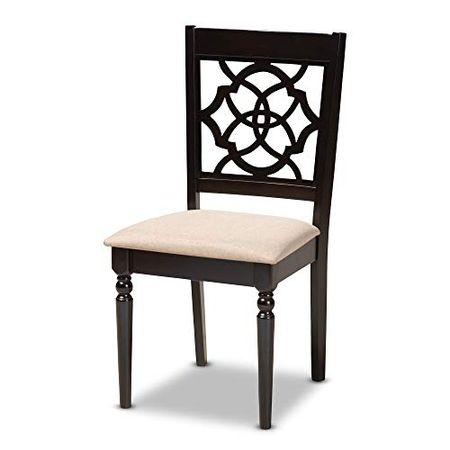 Baxton Studio Renaud Dining Chair and Dining Chair Sand Fabric Upholstered Espresso Brown Finished Wood Dining Chair