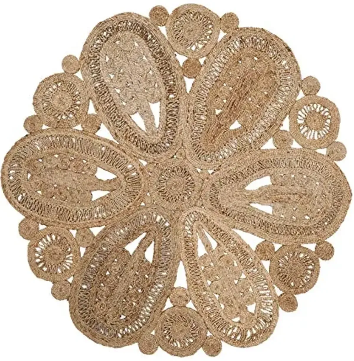 SAFAVIEH Area Rug 8' Round - Natural Fiber Collection - Natural Brown, Handmade Jute, Decorative Boho Floral Design (NF360A)