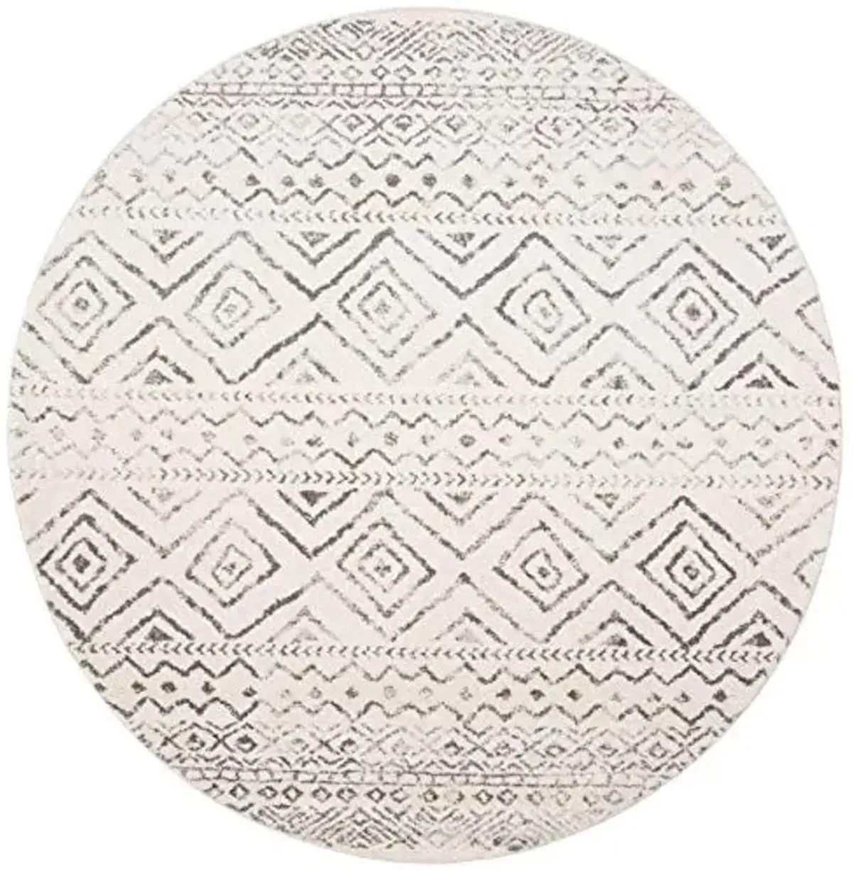 SAFAVIEH Tulum Collection Area Rug - 6'7" Round, Ivory & Grey, Moroccan Boho Distressed Design, Non-Shedding & Easy Care, Ideal for High Traffic Areas in Living Room, Bedroom (TUL267A)