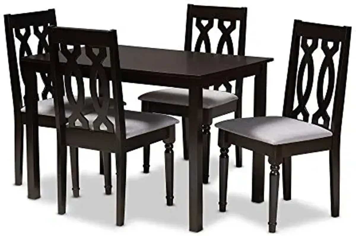 Baxton Studio Cherese Dining Set and Dining Set Grey Fabric Upholstered Espresso Brown Finished 5-Piece Wood Dining Set