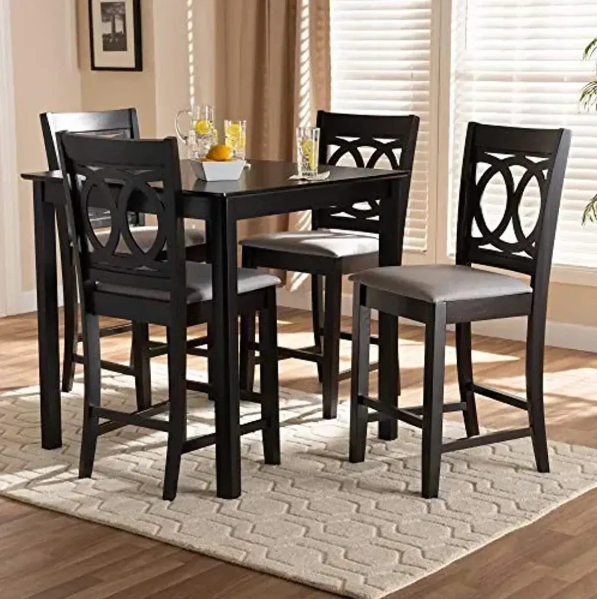 Baxton Studio Lenoir Pub Set - Gray Fabric Upholstered, Espresso Brown Finished 5-Piece Wood Pub Set