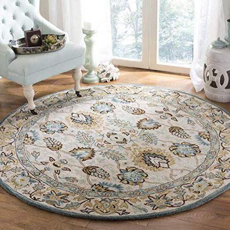 SAFAVIEH Antiquity Collection 4' Round Peacock / Blue AT812B Handmade Traditional Oriental Premium Wool Area Rug
