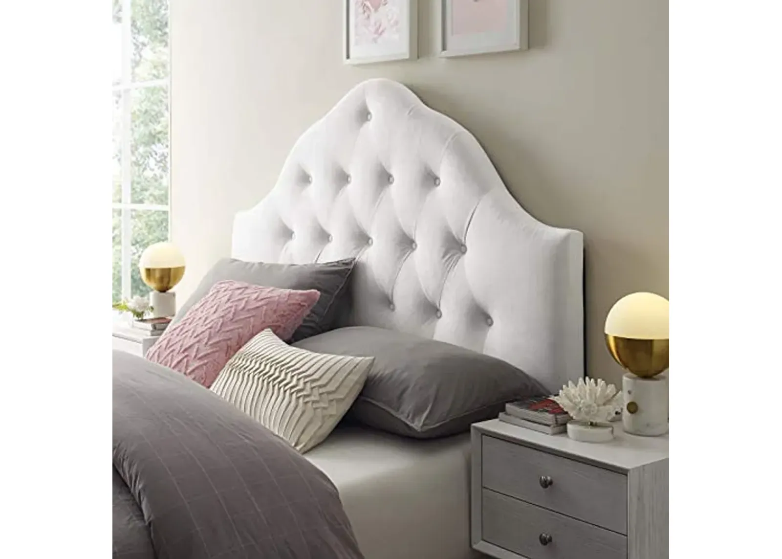 Modway Sovereign Queen Diamond Tufted Performance Velvet Headboard, White