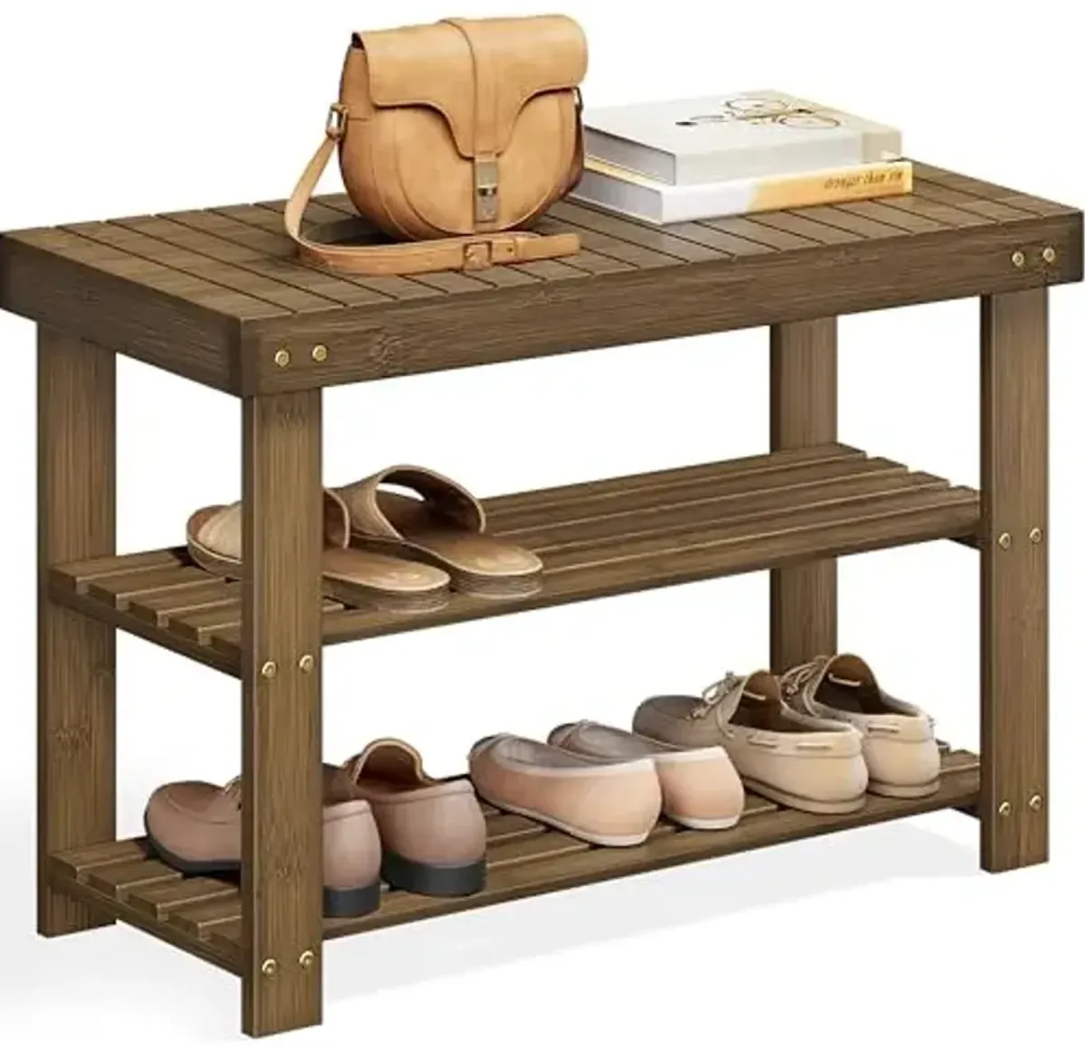SONGMICS Shoe Rack Bench, 3-Tier Bamboo Shoe Storage Organizer, Entryway Bench, Holds Up to 286 lb, 11.3 x 27.6 x 17.8 Inches, for Entryway Bathroom Bedroom, Yellow Brown ULBS04WL