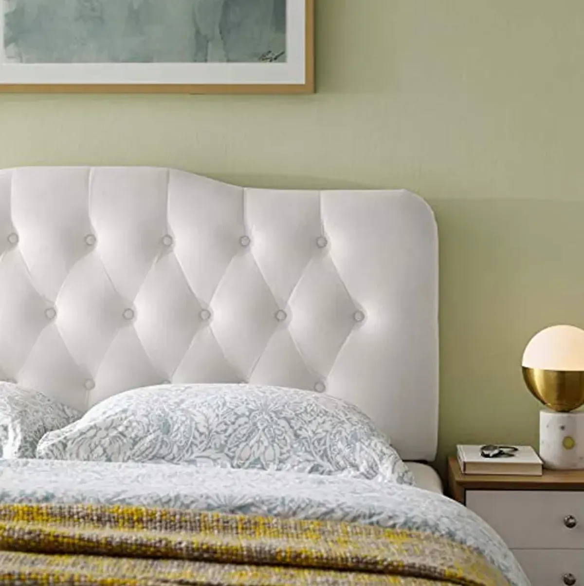 Modway Annabel Diamond Tufted Performance Velvet Twin Headboard in White