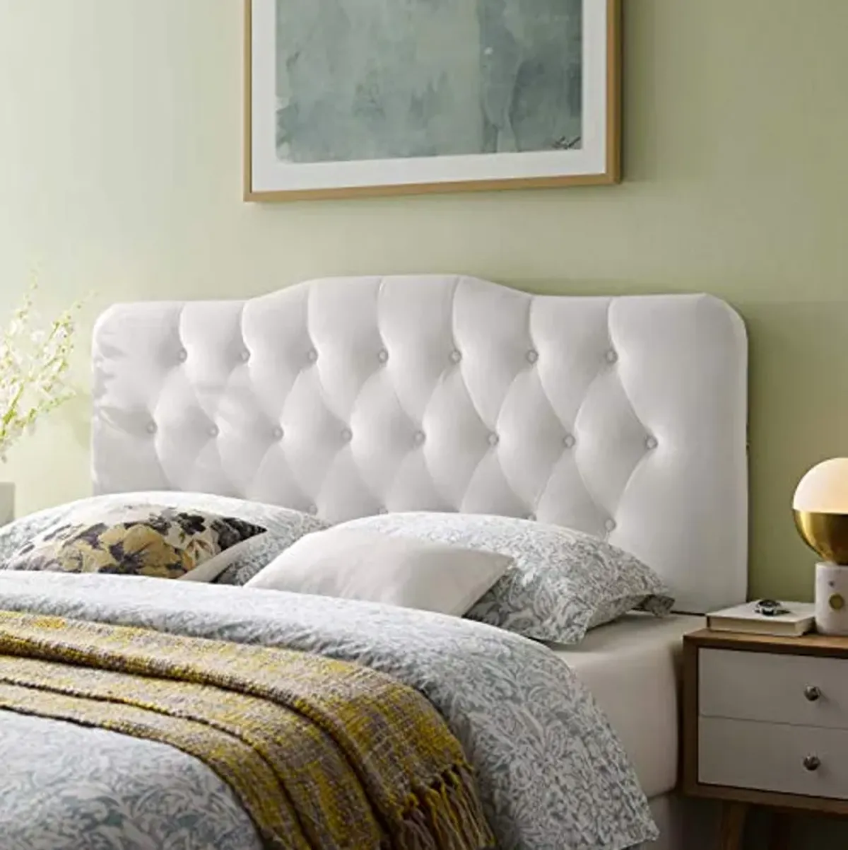 Modway Annabel Diamond Tufted Performance Velvet Twin Headboard in White