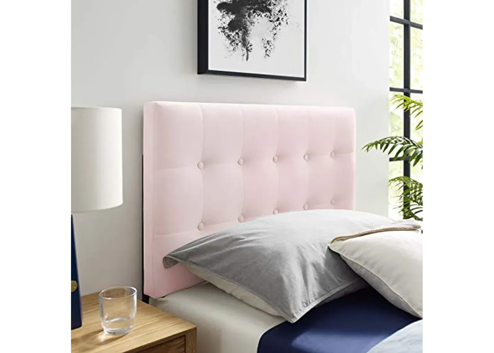 Modway Emily Twin Biscuit Tufted Performance Velvet Headboard, Pink