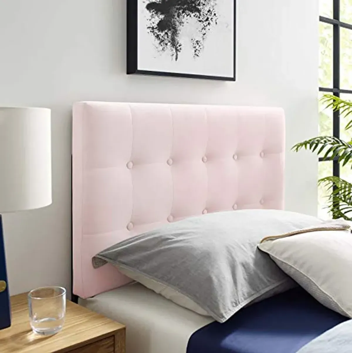 Modway Emily Twin Biscuit Tufted Performance Velvet Headboard, Pink