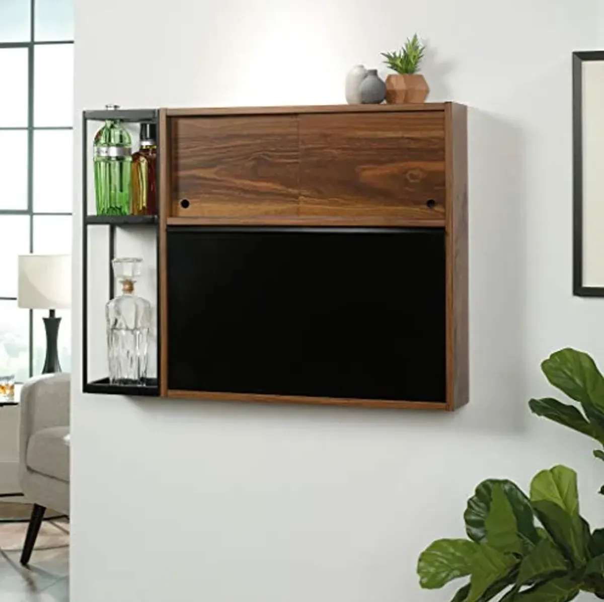 Sauder Harvey Park Wall Bar, Grand Walnut Finish