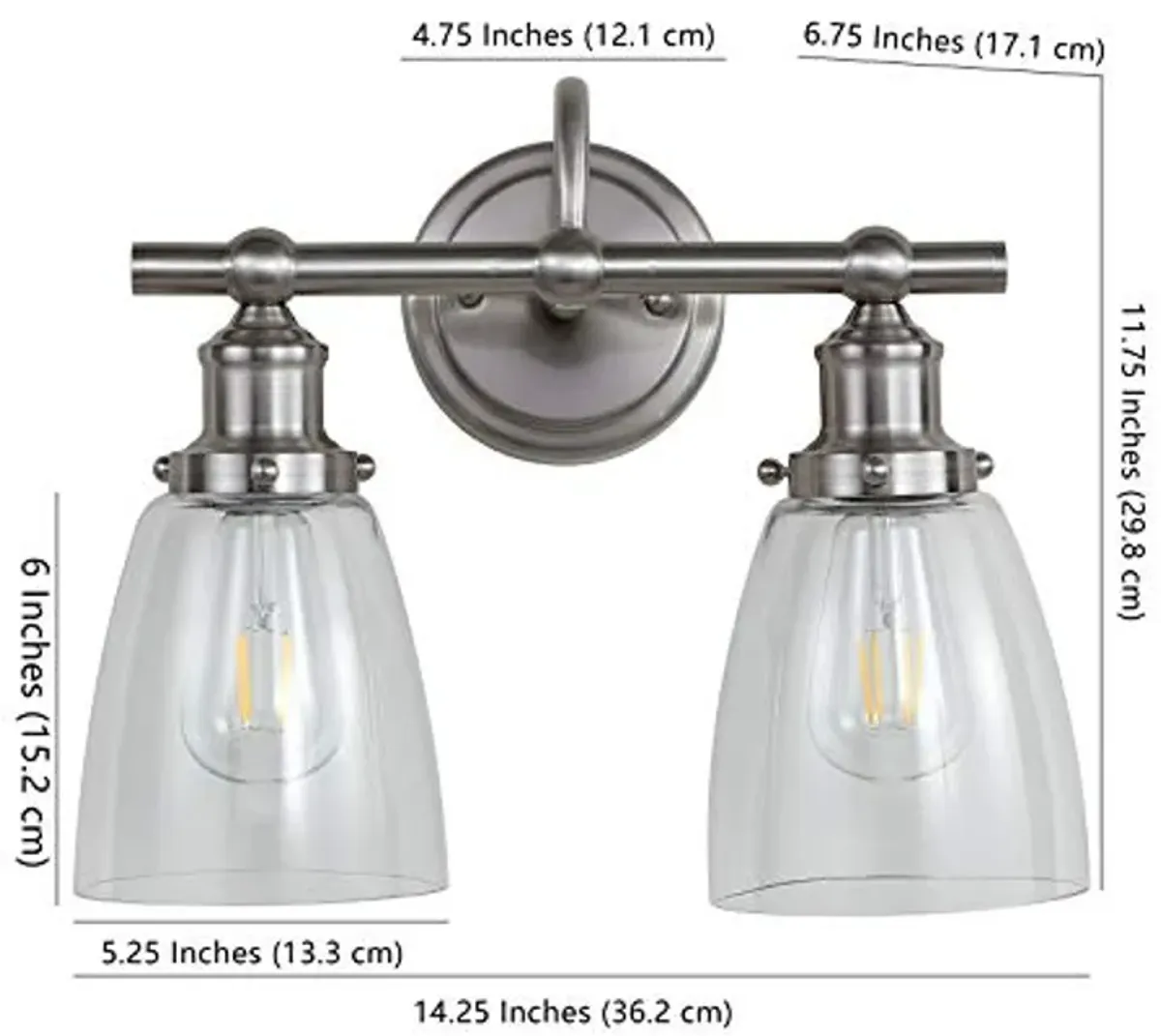 SAFAVIEH SCN4045A Layton Brush Nickel and Clear 2-Light Bathroom (LED Bulbs Included) Sconce