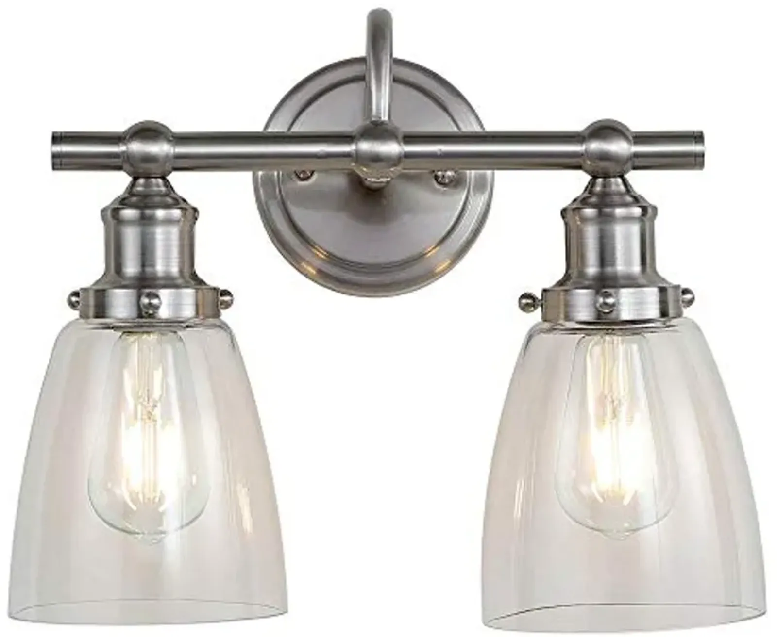 SAFAVIEH SCN4045A Layton Brush Nickel and Clear 2-Light Bathroom (LED Bulbs Included) Sconce