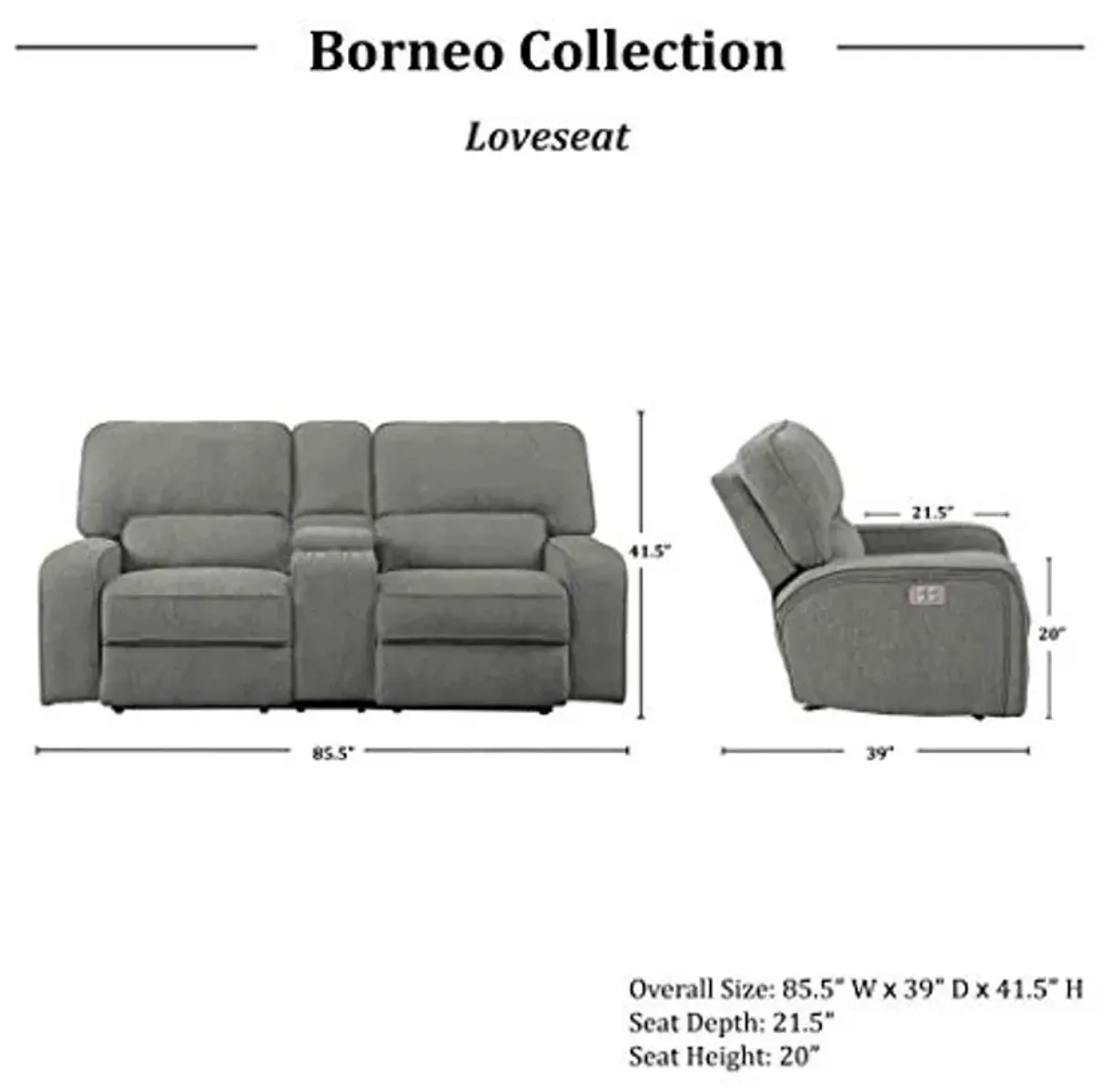 Homelegance Power Reclining Sofa Set, Mocha