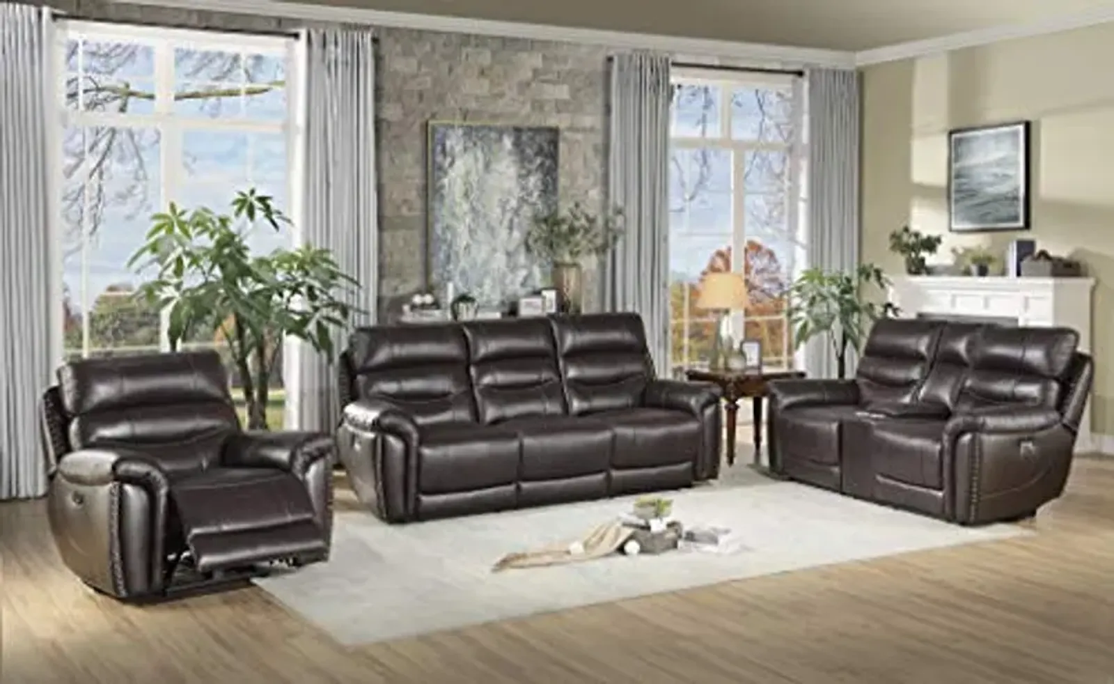 Homelegance 3-Piece Power Reclining Sofa Set, Brown