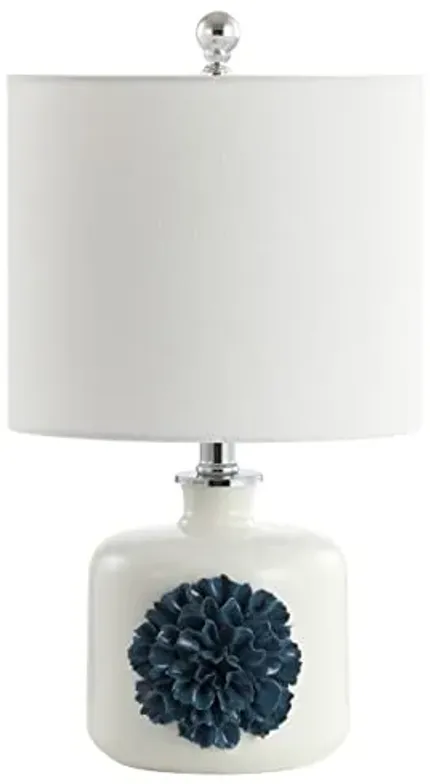 Safavieh Lighting Collection Olinda White/ Blue 18-inch Bedroom Living Room Home Office Desk Nightstand Table Lamp (LED Bulb Included)