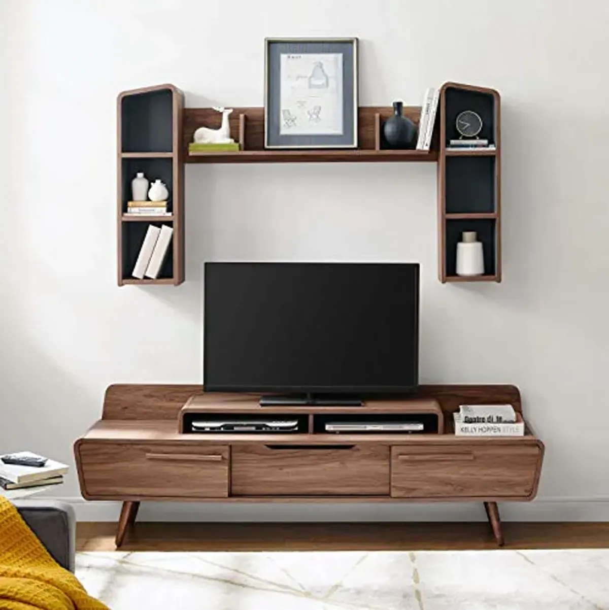 Modway Omnistand 2 Piece Entertainment Center, Walnut Gray