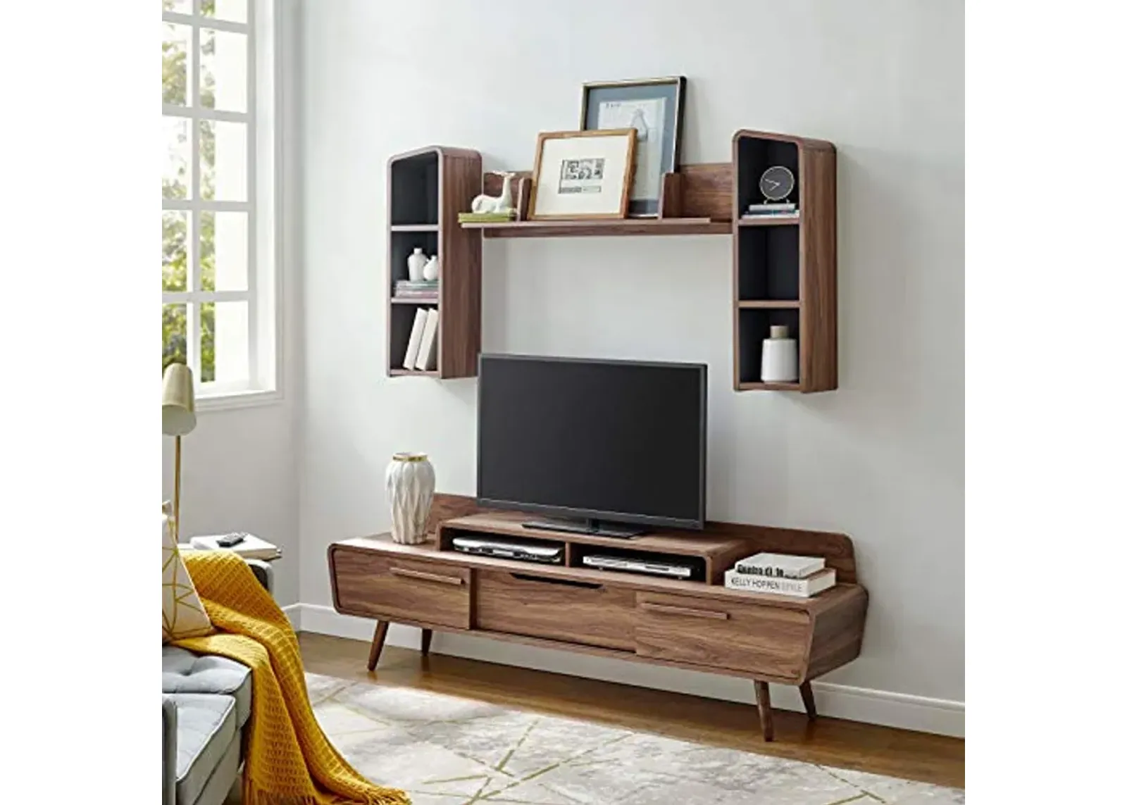 Modway Omnistand 2 Piece Entertainment Center, Walnut Gray