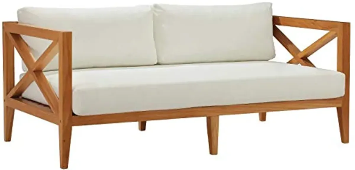 Modway EEI-3427-NAT-WHI Northlake Outdoor Patio Premium Grade A Teak Sofa Couch With Sunproof Cushions, Natural White