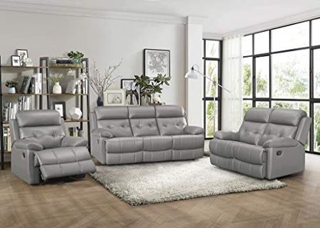 Homelegance 3-Piece Manual Reclining Sofa Set, Gray