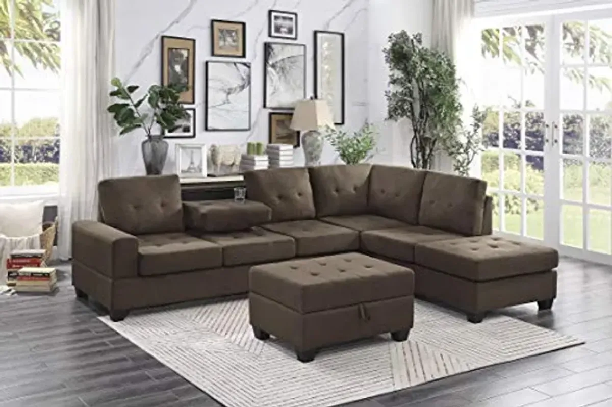 Lexicon Homelegance Muret 112" x 81" Reversible Sectional Sofa, Chocolate