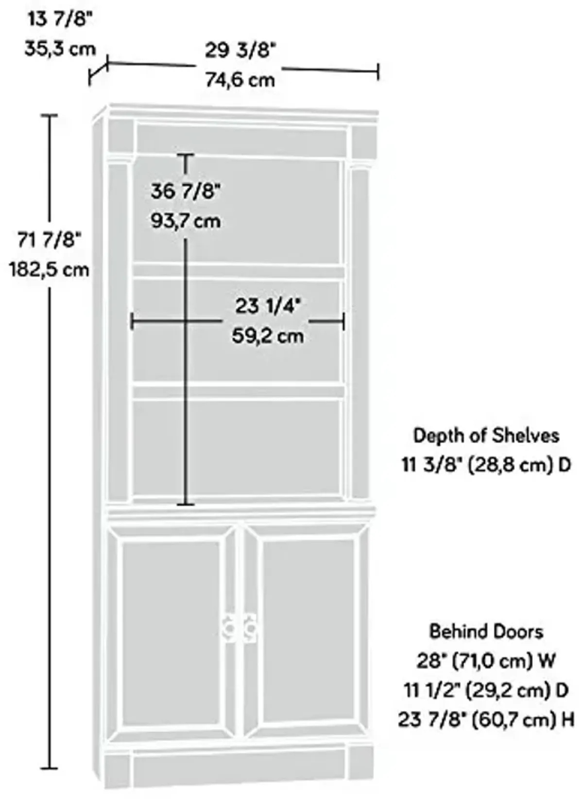Sauder Palladia Book Shelf, Bookshelf with Storage, Library Bookcase with Doors and Adjustable Shelves, in Split Oak Finish