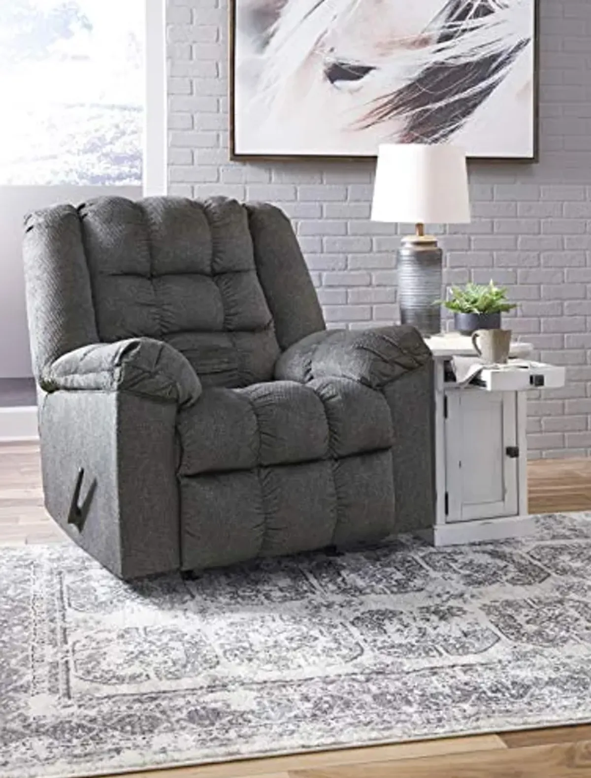 Signature Design by Ashley Drakestone Tufted Manual Rocker Recliner with Lumber Heat and Massage, Gray 40D x 43W x 43H in